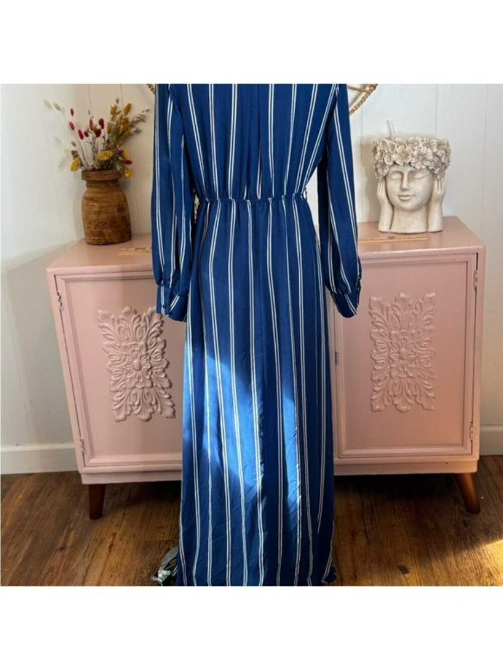 Forever 21 Large‎ Elegant Blue Striped Maxi Dress - Picture 2 of 7